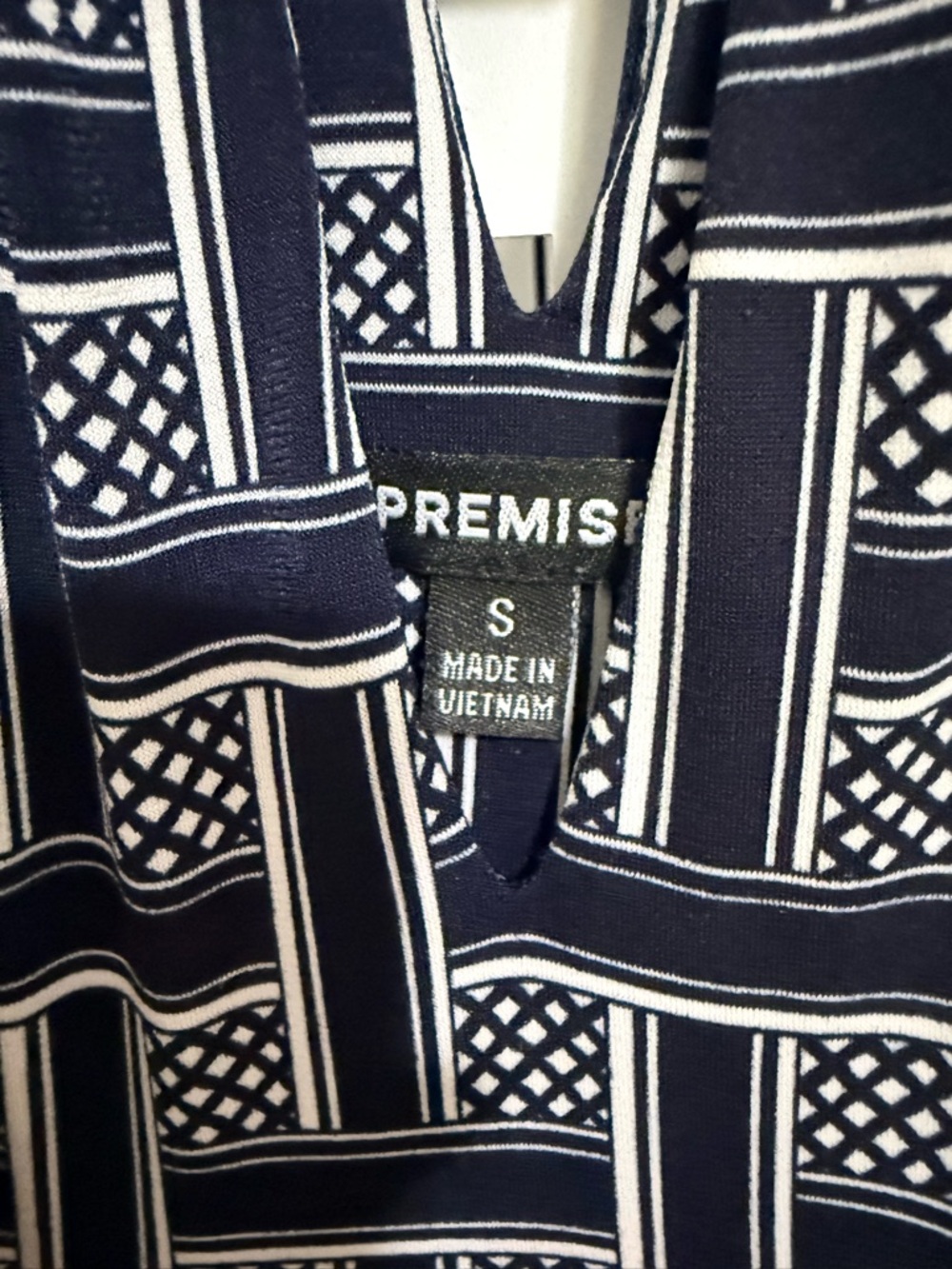 Premise Navy & White Striped-Geometric V-Neck Top